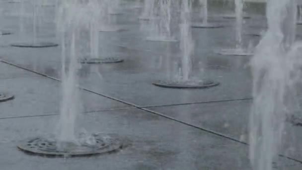 Close Upper Fountain Water Shoots Drops Uhd — Stock Video