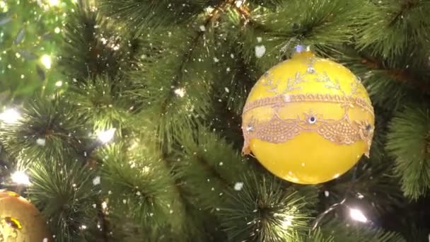 Concetto Stagione Saluto Colpo Gimbal Ornamenti Grande Albero Natale Con — Video Stock