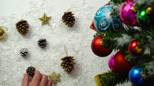 クリスマスの装飾のシーズン concept.hand 設定の挨拶 — ストック写真