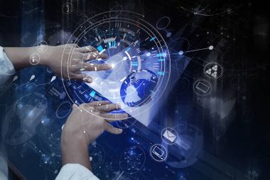 modern teknoloji ve dijital laye çalışma iş adamı el