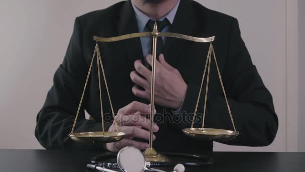 Droit Médical Concept Justice Avocat Juge Médecine Équilibre Des Soins — Video