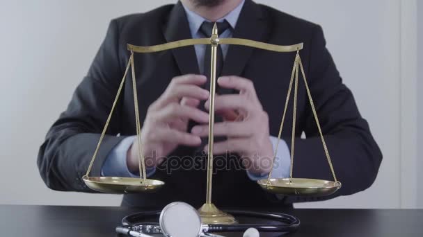 Medical Law Justice Concept Lawyer Medicine Judge Health Care Balance — Stock Video