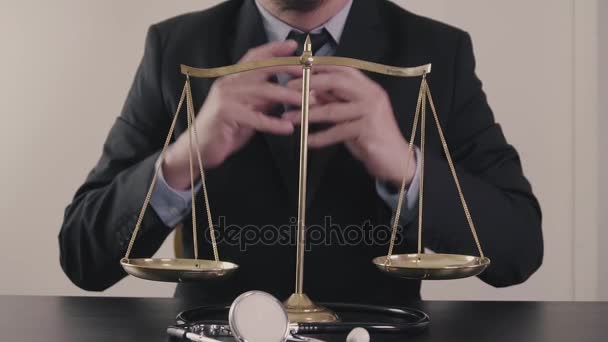 Medical Law Justice Concept Lawyer Medicine Judge Health Care Balance — Stock Video