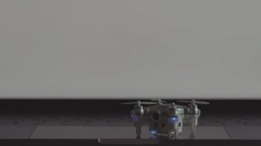 Fütüristik ulaşım kavramı. Dizüstü bilgisayar sanal kokpit pilot arayüzü ile mikro casus uçak kalkış