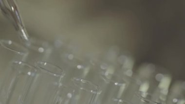 bir pipet ile çalışan laboratuvar bilim adamı analiz eder ve Dna veya test tüpleri molekülleri ayıklamak.