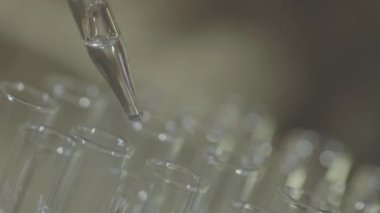 bir pipet ile çalışan laboratuvar bilim adamı analiz eder ve Dna veya test tüpleri molekülleri ayıklamak.