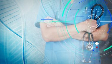 Bilim adamı doktor el çift pozlama tutan sanal moleküler