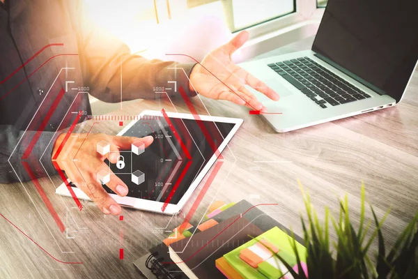 Website designer working blank screen digital tablet and compute