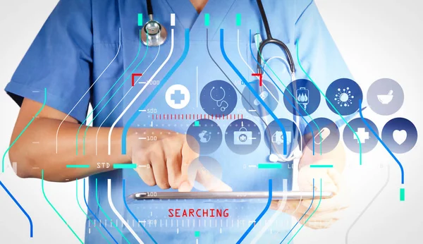 Medicine doktor med moderna tablet PC och virtuella — Stockfoto