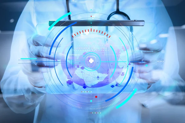 Medicine doctor working with modern computer interface as medica — Stock Photo, Image