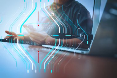 işadamı el akıllı telefon ve yeni modern compute ile çalışma