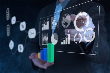 Veri yönetim sistem (Dms) iş analizi kavramı ile. işadamı ile çalışma için anahtar performans göstergeleri (KPI) ve pazarlama analiz onn sanal bilgisayar bilgileri