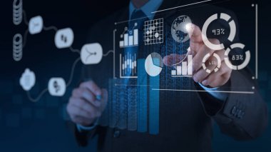 Veri yönetim sistem (Dms) iş analizi kavramı ile. işadamı ile çalışma için anahtar performans göstergeleri (KPI) ve pazarlama analiz onn sanal bilgisayar bilgileri