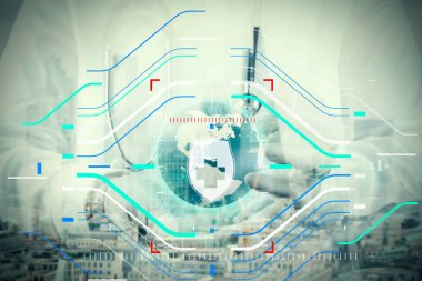 Ağ zekâ gösterilen akıllı tıp doktoru el çift pozlama