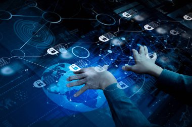 «Ana sayfa» modern teknolojiyle çalışan işadamı el görünümünü ve 