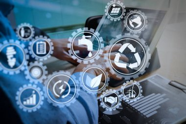 İşadamı el çalışma kavramı. Belgeler grafik char Finans