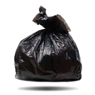 Tek siyah plastik çöp torbası p kırpma beyaz zemin üzerine