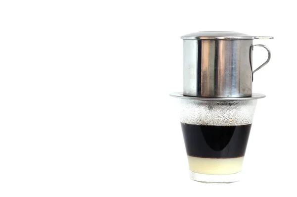 Vietnamese coffee in glass cups, traditional metal coffee maker phin. Black drip  coffee as famous in Vietnam 25499474 Stock Photo at Vecteezy