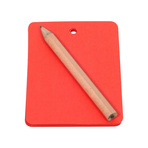 Red paper note with pencil on white background — Stock Photo, Image