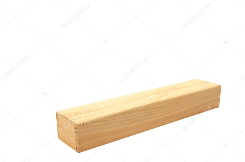 Long wooden block on white background.