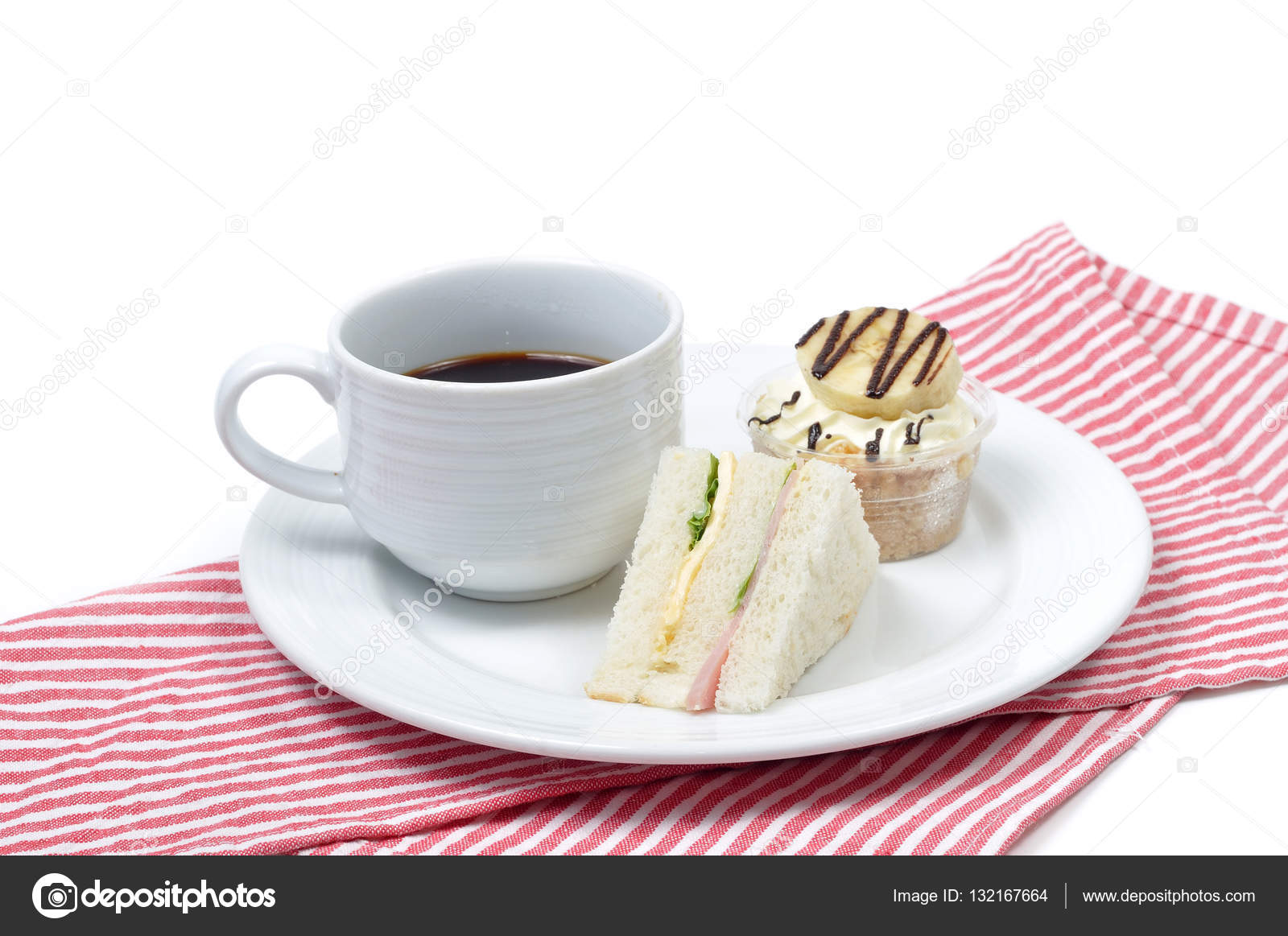 Coffee Break Set With Sandwich And Banana Crumble Cake Stock