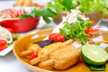 Ayarla Chao Tom, kızarmış karides ile gıda ile şeker kamışı