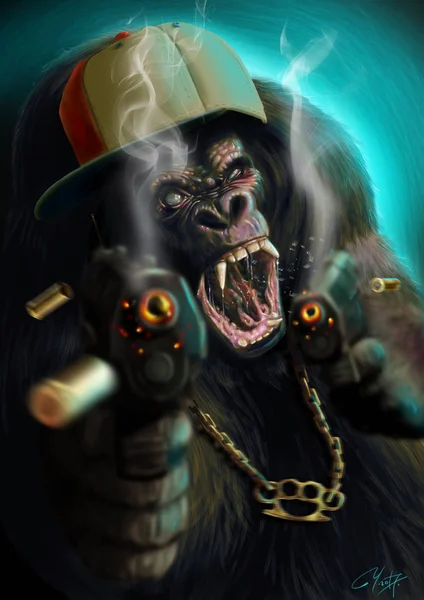 Angry gorilla with guns — Stock Photo, Image