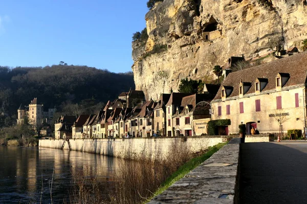 Středověká Vesnice Roque Gageac Dordogne Francie Sada Mezi Útesy — Stock fotografie