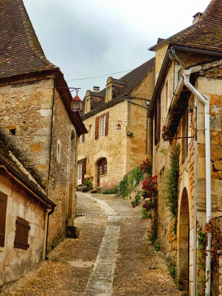 Cobbled Street Den Medeltida Byn Beynac Cazenac Dordogne Frankrike — Stockfoto