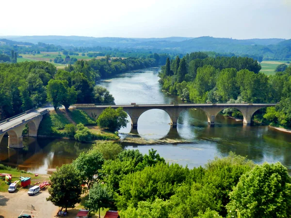 Samenvloeiing Van Dordogne Vezere Het Dorp Limeuil Dordogne Frankrijk — Stockfoto