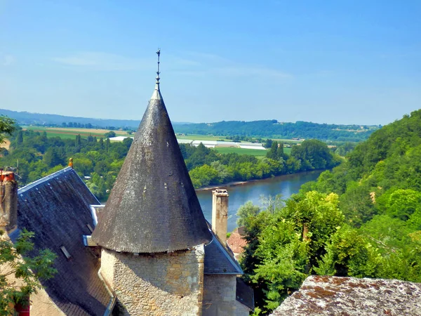 Dordogne Nehri Nin Dordogne Fransa Daki Limeuil Köyünün Tepesinden Görünüşü — Stok fotoğraf