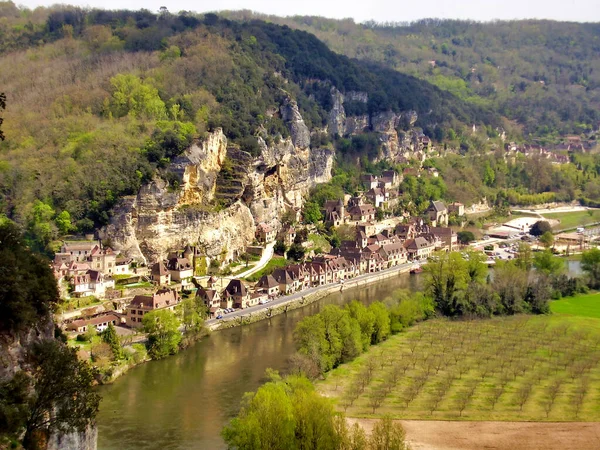 Vesnice Roque Gageac Dordogne Francii Převzato Les Jardins Marqueyssac — Stock fotografie