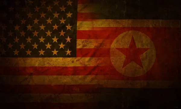 Flags of North Korea and USA