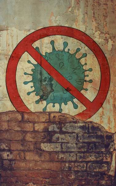 Detener Coronavirus Concepto Ilustración Sobre Gruñido Viejo Muro —  Fotos de Stock