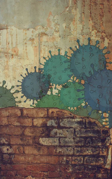Vieux Mur Grunge Brique Avec Peintures Covid — Photo