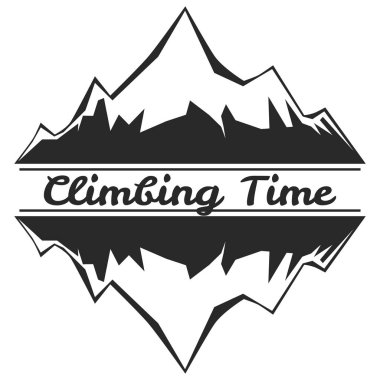 İşleme tarzında logo. Siyah ve beyaz. Dağlar ve onların...