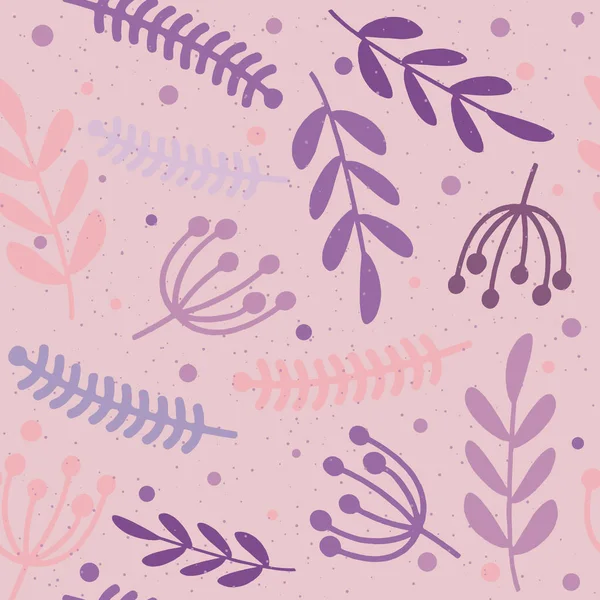 Motif floral sans couture. Branches de plantes. Violet et rose sh — Image vectorielle