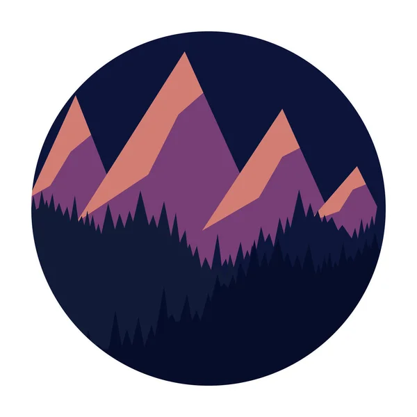 Paisaje nocturno. Cuatro picos cubiertos de nieve, y un bosque — Vector de stock