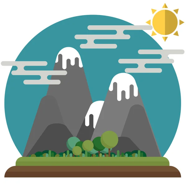 Cartoon-Berge mit runden Gipfeln. schöne Landschaft mit Sonne, Kl. — Stockvektor