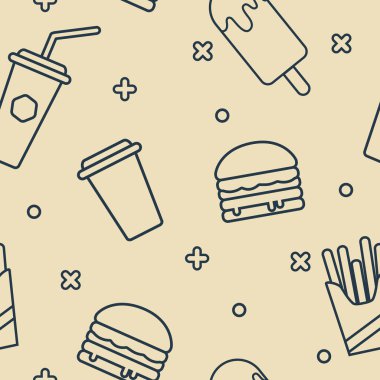 Kusursuz bir arka plan. Fast Food Bulaşıkları. Patates kızartması, jambon