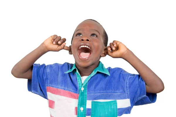 Scream Loud Child Closes His Ears — Stock Photo, Image