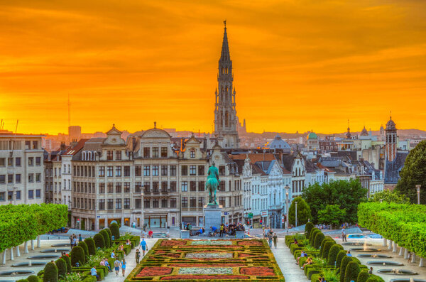 BRUSSELS, BELGIUM, AUGUST 4, 2018: People are enjoying sunset at