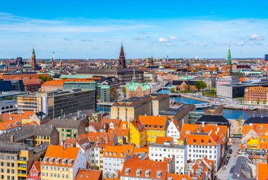 Kopenhag 'ın hava manzarası Borsen binası ve... 