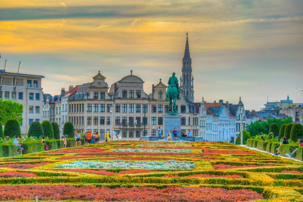 BRUSSELS, BELGIUM, AUGUST 4, 2018: People are enjoying sunset at