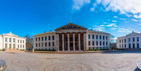 Os estudantes estão sentados na frente da universidade em Oslo, Noruega — Fotografia de Stock