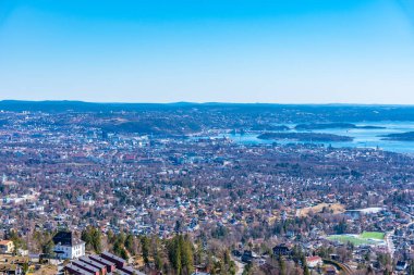 Aerial view of Oslo from Holmenkollen ski jump, Oslo, Norway clipart