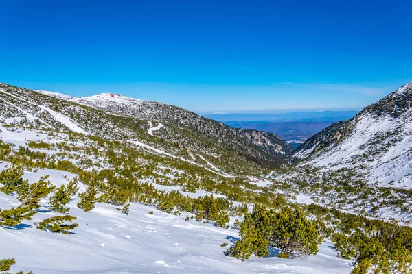 Údolí lyžařského střediska Borovets v zimě, Bulharsko — Stock fotografie