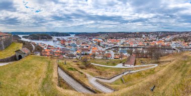 Norveç şehri Halden 'in hava manzarası