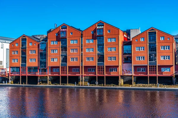 Colorful timber houses surrounding river Nidelva in the Brygge d