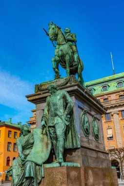 İsveç Kralı II. Gustav Adolf 'un İsveç Stockholm' deki heykeli.